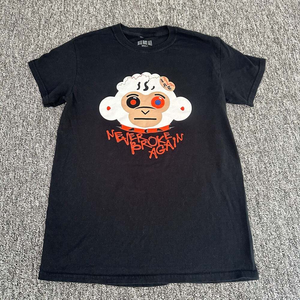 Never Broke Again Black Graphic T-Shirt Monkey Logo Size Small Streetwear